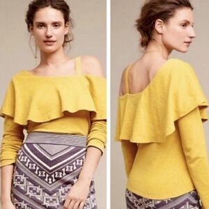 Anthropologie postmark yellow ruffled top xs